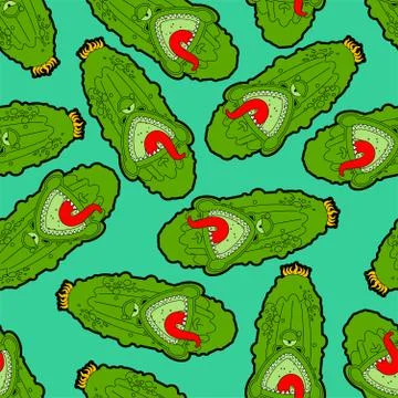 Cucumber monster pattern seamless. GMO mutant background. Angry Vegetable wit Stock Illustration