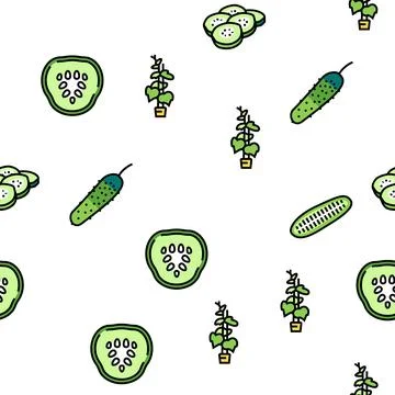 Cucumber Natural Bio Vegetable Vector Seamless Pattern Stock Illustration