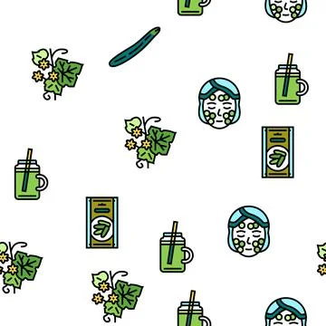 Cucumber Natural Bio Vegetable Vector Seamless Pattern Stock Illustration