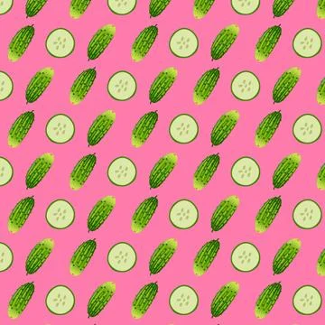 Cucumber pattern on a pink background Stock Illustration