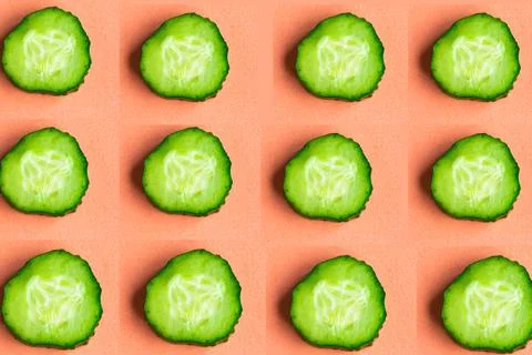 Cucumber pattern on pink background, minimal concept Stock Photos