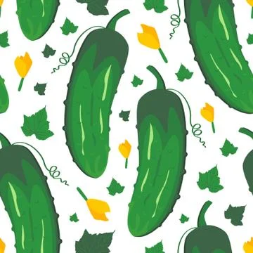 Cucumber pattern on white. Bright food seamless pattern. Stock Illustration