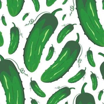Cucumber pattern on white. Bright food seamless pattern. Stock Illustration