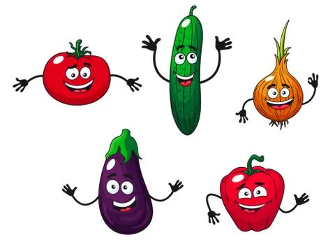 Cucumber, pepper, onion, eggplant and tomato Stock Illustration