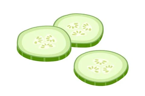 Cucumber pieces. Overhead view of isolated sliced ring. Fresh farm vegetables Stock Illustration