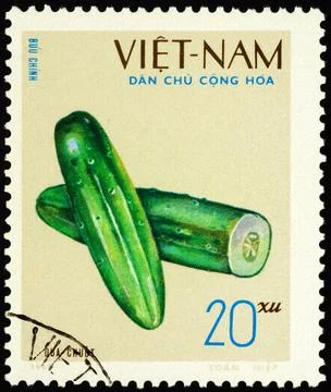 Cucumber on postage stamp Stock Photos
