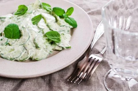 Cucumber salad with mint Stock Photos