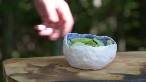Cucumber salad preparation Stock Footage 160860897