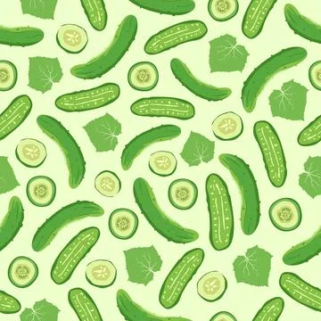 Cucumber seamless pattern background. Green cucumber slice wallpaper Stock Illustration