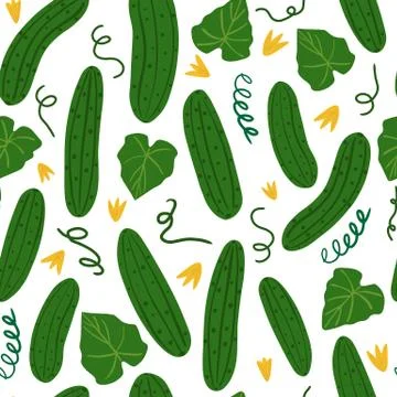 Cucumber seamless pattern on white background. Vegetable wallpaper. Stock Illustration