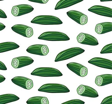 Cucumber seamless pattern on a white background. Vector illustration. Stock Illustration