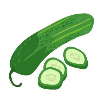 Cucumber with slice flat design, Cucumber isolated on white background. Stock Illustration