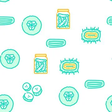Cucumber slice vegetable green vector seamless pattern Stock Illustration