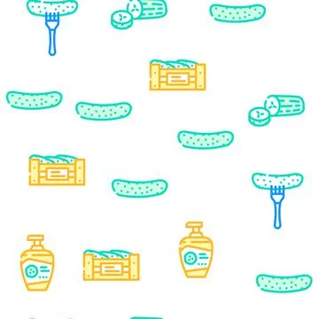 Cucumber slice vegetable green vector seamless pattern Stock Illustration