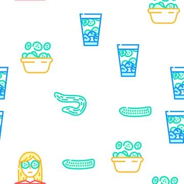 Cucumber slice vegetable green vector seamless pattern Stock Illustration