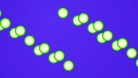 Cucumber Slices Falling Vertically on Blue Background Stock Footage 348585390