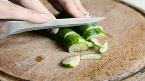 Cucumber slicing closeup Video stock 75789396