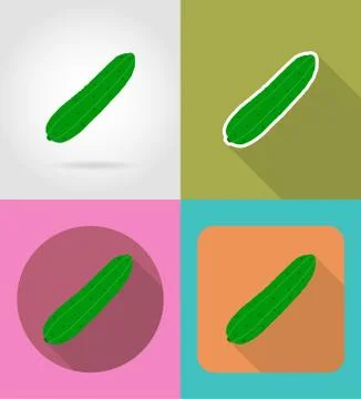 Cucumber vegetable flat icons with the shadow vector illustration Stock Illustration