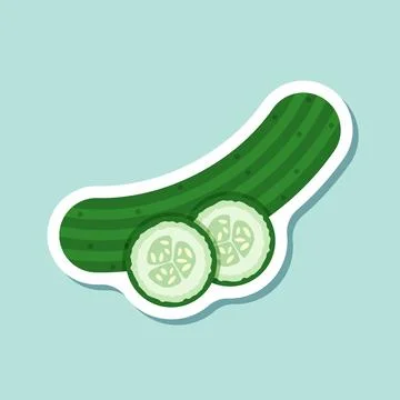 Cucumber vegetable sticker icon in flat style. Gherkin plant vector illustr.. Stock Illustration