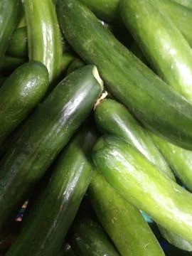 The cucumber view in the basket Stock Photos