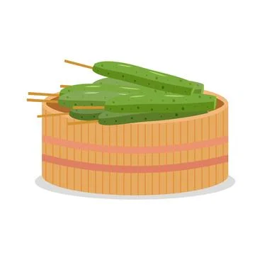 Cucumbers on a skewer in a plate Stock Illustration