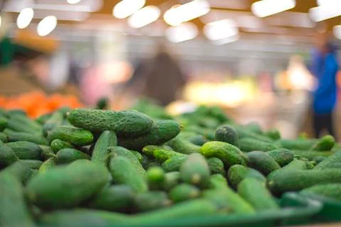 Cucumbers in the store. Stock Photos
