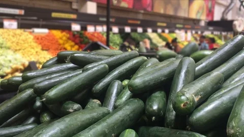 Cucumbers in the supermarket Stock Footage 120707230