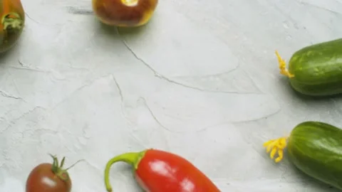 Cucumbers, tomatoes and hot pepper Stock Footage 140343757