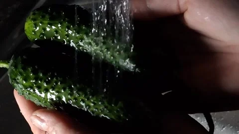 Cucumbers under running water Stock-Footage 346094513