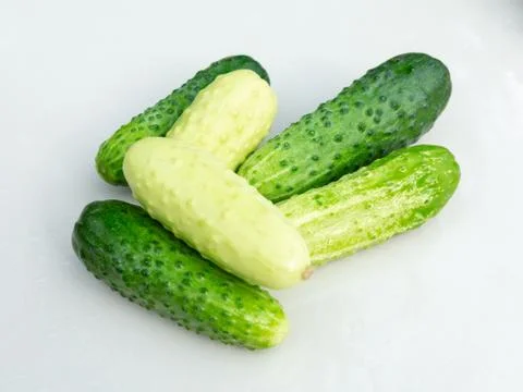 Cucumbers on the white surface of the table Stock Photos