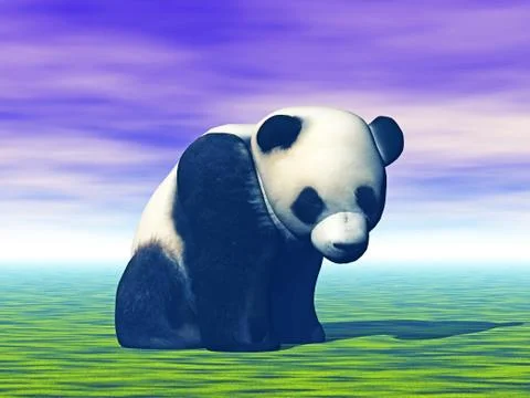 Cuddly panda bear is sitting on the meadow Stock Illustration