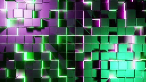Cude wall green with pink and purple animation VJ loop background0001-0300 Stock Footage 337465835