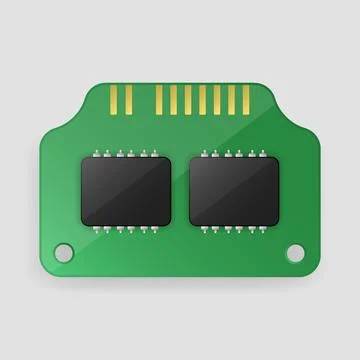CUDIMM RAM Memory Module Illustration in Green Circuit Board Style Stock Illustration