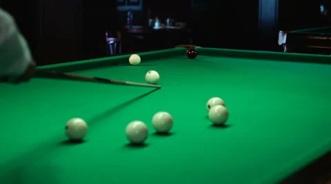 Cue and balls in billiards Stock Footage 54581141