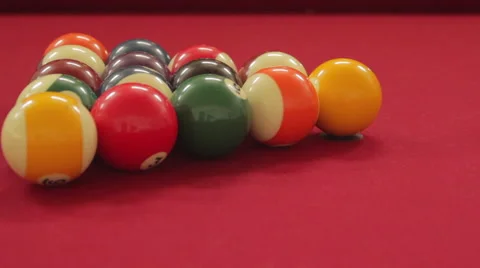 Cue Ball Strikes Pool Balls on Pool Table Side View CU Vídeo Stock 41196161