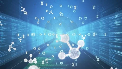 On cue white wireframe molecules moving through tunnel, scaling and rotating to Stock Footage 334351905
