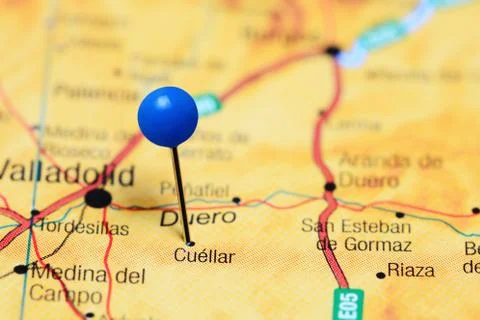 Cuellar pinned on a map of Spain Stock Photos