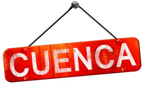 Cuenca, 3D rendering, a red hanging sign Stock Illustration