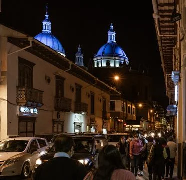 Cuenca, Ecuador, Dec 7, 2021 - Domes of the New Cahtedral Catholic Church are Stock Photos