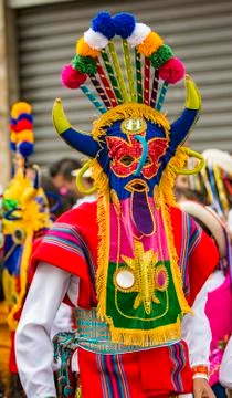 Cuenca, Ecuador - December 24, 2015 - Man wears devil costume in parade Stock Photos