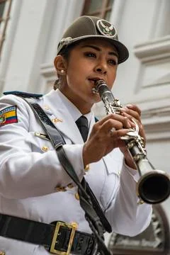 Cuenca, Ecuador - December 24, 2015 - Woman wears Ecuadorian Army uniform and Stock Photos