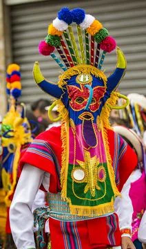 Cuenca, Ecuador - December 24, 2015 - Man wears devil costume in parade Stock Photos