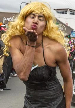Cuenca, Ecuador - Jan 5, 2014: Man is dressed in drag Stock Photos