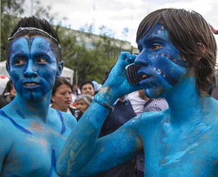 Cuenca, Ecuador - Jan 6, 2013: Two teenagers dressed as Avatars Stock Photos