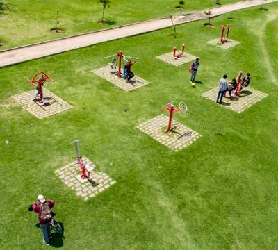 Cuenca, Ecuador - November 2, 2017 - Aerial view of people using the exercise Stock Photos