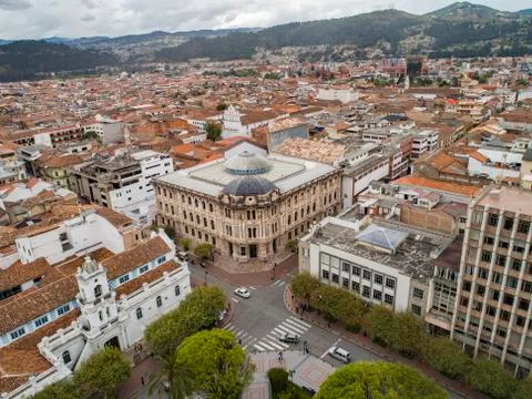 Cuenca, Ecuador - October 21, 2017 - Aerial view of the iconic Mayor's Office Stock Photos
