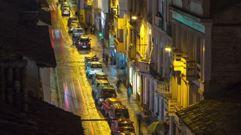 Cuenca, Ecuador. Traffic on rainy streets at night. 4K time lapse Stock Footage 63843147