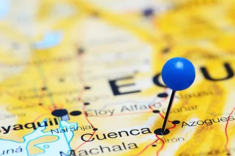 Cuenca pinned on a map of America Stock Photos