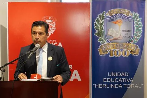   CUENCA PRESS CONFERENCE 100 YEAR ANNIVERSARY HERLINDA Cuenca,Ecuador Apr... Stock-Fotos