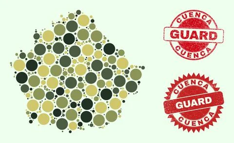 Cuenca Province Map Collage with Khaki Military Circle Elements with Distress Stock Illustration